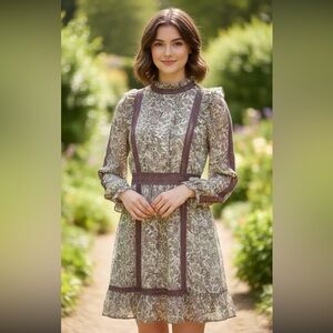 TopShop Floral Ruffle Cutout Lace Mini Dress Sz 4 Pink Chiffon Peasant Boho